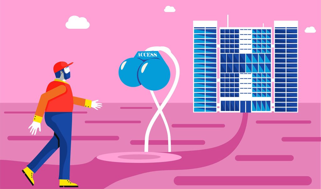 Ilustratie a unei perosane care merge la locul de munca